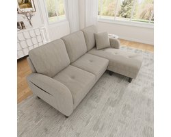 166 x 118 x 77 cm - L-vormige hoekbank met chaise longue – driezitsbank - plastic poten - lichtbruin