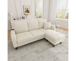 166 x 118 x 77 cm - L-vormige hoeksalon met chaise longue – driezitsbank - plastic poten - licht beige