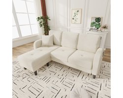 166x118x77 cm, L-vormige hoekbank met chaise longue – driezitsbank, ademende katoen-linnen stof, banken voor de woonkamer