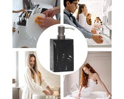 16oz zeepdispenser met pomp van geborsteld nikkel Hervulbare vierkante decoratieve zeepdispenser voor handzeep, afwasmiddel en handlotion Zwart marmeren stijl