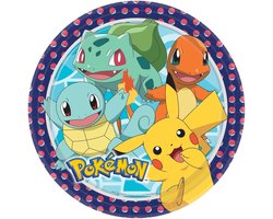 16x Pokemon themafeest kinderfeestje eetbordjes 22,8 cm - Wegwerp papieren bordjes