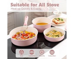 17-delig pannenset - met keramische laag - afneembare handvatten en inductiegeschikt