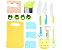 17-Delige Kinder Keukengerei Set - Kindveilige Kookgereedschap met Houten Mes en Snijplank - Montessori Educatief Speelgoed