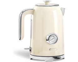 17 liter 2200 W roestvrij staal waterkoker met broodrooster set retro vintage crème- retrodesign watertemperatuurweergave externe waterniveau-indicator