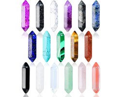 17 stuks helende kristallen stenen sets, zeshoekige helende kristallen Reiki meditatie edelstenen chakra stenen amethist tijgeroog obsidiaan rozenkwarts hanger spirituele decoratie esoterie geschenken