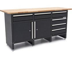 171 Cm Werkbank Met 6 Laden 2 Deuren en Massief Houten Werkblad