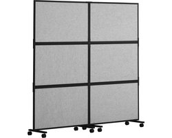 171 x 93 x 39 cm Akoestische Scheidingswanden, Polyestervezel Met Hoge Dichtheid, Robuust Stalen Frame, 85% Geluidsabsorptie, Met Wielen, 2 Set, Lichtgrijs