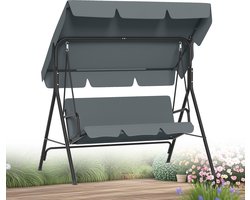 175,5 x 110 x 152cm 3-zits met verstelbaar dakraam, tuinschommel, maximaal draagvermogen 200 kg, weerbestendige schommelstoel met comfortabel zitkussen en antislipvoetjes, geschikt voor tuin, balkon Antraciet