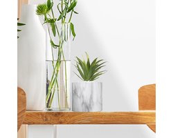 18 cm kunstmatige vetplant met marmeren pot - Pierre|Dolomite|Polyéthylène PE - Wit - SILUMEN