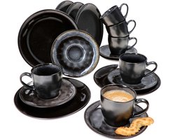18-delig koffieservies Zakynthos Reactive Glaze Grey Black - 24328312