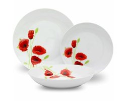 18-delig porseleinen servies Rode en witte klaproos