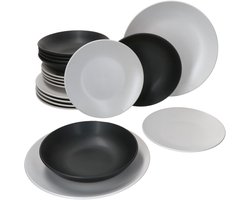 18-delige bordenset Nero Bianco - dinerbord wit, soepbord zwart & dessertbord wit