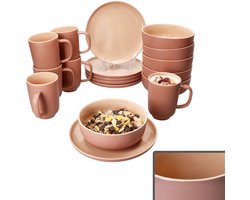 18-delige Jasper gepoederde steengoed ontbijtset voor 6 personen - 6x 414448 6x 414509 + 6x 414530