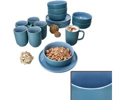 18-delige ontbijtset Jasper oceaanblauw voor 6 personen gemaakt van steengoed - 6x 414271, 6x 414356 + 6x 414370