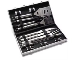 18-delige RVS BBQ Gereedschapset – Barbecue Accessoires in Luxe Koffer – Voor Camping, Tuin & Buiten Koken