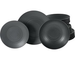 18-delige serviesset voor 6 personen - Lava Stone Black - aardewerk - vaatwasser- en magnetronbestendig - Made in Portugal bordenset 6 person