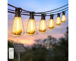 18 meter lange solar lichtslinger voor buiten, IP44 waterdicht, werkt op zonne-energie, met afstandsbediening en USB-interface, 30+1 onbreekbare LED-lampjes, dimbaar, geschikt voor buitenlocaties zoals campings, achtertuinen, bars, veranda's, enz.