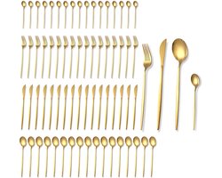18 Persoons Bestekset Harmony - Lepels, Messen, Vorken, Steakmessen- Vaatwasserbestendig Bestek - Goud / Edelstaal