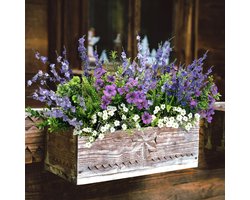 18 stuks elegante lavendel- en gemengde bloemenkunstboeket voor buiten - UV-bestendig, kunstgroen voor tuin, veranda, vensterbank en boerderijdecoratie - levendig paars bloemstuk, tuindecoratie