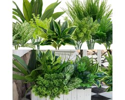 18 stuks kunstplanten voor buiten, UV-bestendig, nep stengels, kunstmatig plastic groen voor binnen en buiten, hangplanten, tuin, veranda, vensterbank, huis, bruiloft, boerderijdecoratie