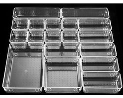 18 stuks kunststof opbergboxen voor kantoor, make-uporganizer, ladenorganizer, opbergsysteem, transparante lade-inzet voor bureau, keuken, badkamer