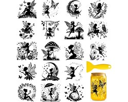18 vellen feeënsilhouet transferstickers voor knutselwerk en meubeldecoratie, magische fantasie wrijfstickers van 10 x 8,9 cm voor glas, porselein, spiegel en woonaccessoires