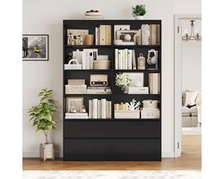 180 cm Hoge Boekenkast met 4 Lades en 8 Open Vakken – Houten Opbergkast, Vitrinekast & Keukenkast – Multifunctionele Wandkast voor Woonkamer, Kantoor en Slaapkamer – Modern Design – 120 x 30 x 180 cm