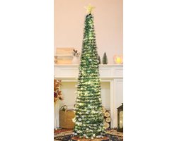 180 cm Pop-up Lametta Kerstboom met 100 Timerlichten en Afstandsbediening - Inklapbare Kunstmatige Slanke Kerstboom voor Thuis en Kantoor Decoratie