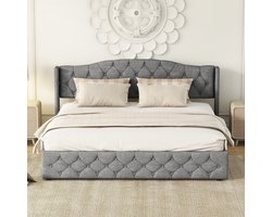 180 x 200 cm tweepersoonsbed - multifunctioneel plat bed - met hydraulische opbergruimte - grijs - zonder matras