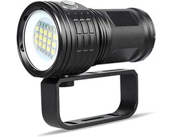 18000LM 7-standen onderwaterlamp voor duiken tot 80 m, waterdicht met brede lichtbundel, 15x wit + 6x rood + 6x blauw invullicht, onderwaterlamp voor fotografie en video (batterijen niet inbegrepen).