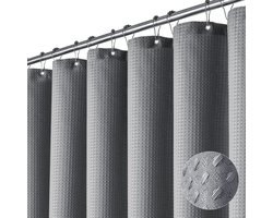 180x180 cm Douchegordijn van Zware Wafelstof - Waterafstotend, Kreukvrij en Valt Strak - Polyester Badkamer Gordijn Set met 12 Haken, Geschikt voor Moderne Hotel, Appartement en Eigen Huis(grijs)