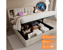 180x200 cm Tweepersoonsbedden bedden met laden Bedbodem met opbergruimte Natuurlijke houten lattenbodem Beige