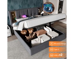 180x200 cm Tweepersoonsbedden bedden met laden Bedbodem met opbergruimte Natuurlijke houten lattenbodem Grijs