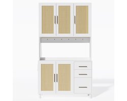 183cm keuken dressoir, buffetkast, app-gestuurde LED-decoratieve verlichting, 2 x USB, 2 x stopcontacten, verstelbare planken, 3 lades, gouden metalen handgrepen, voor keukens en eetkamers