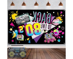 185x110cm 80's Feestdecoraties Banner, Retro Fotobooth Props en Graffiti Achtergrond voor 80's Themafeest