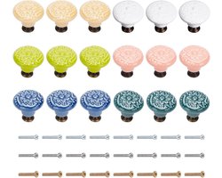 18Pcs Ronde Reliëf Porselein Deurknoppen - 6 Kleuren - Montage Schroeven - Voor Kast Dressoir Laden Keuken Deur