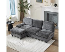 194 x 118 x 81 cm bank met kussens en bank - 3-zits hoekbank - geschikt voor de woonkamer, appartementen, zitkamers en slaapkamers - L-vormige slaapbank, relaxbank, grijs