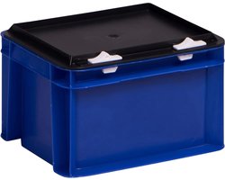1a-TopStore Stabiele professionele opbergdoos, stapelbox, Eurobox, stapelkist met deksel, kunststof kist, leverbaar in 5 kleuren en 21 maten, voor industrie, commercieel, huishouden (blauw, 20 x 15 x
