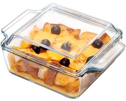 1L glazen ovenschaal met deksel - Afmetingen: 205 x 155 x 86 cm - Individuele vierkante ovenschotels - Magnetron- en ovenbestendig