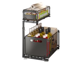 1PC 2-Lagen Onder-Spoelbak Organizers en Opbergers, Schuifkast Organizer, Uittrekbare Kasten Organizer Plank, Onder-Spoelbak Laden voor Keuken Badkamer Kast of Voorraadkast
