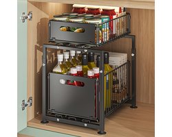 1PC 2-Lagen Onder-Spoelbak Organizers en Opbergers, Schuifkast Organizer, Uittrekbare Kasten Organizer Plank, Onder-Spoelbak Laden voor Keuken Badkamer Kast of Voorraadkast