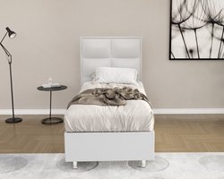 1persoons Boxspring met opbergruimte – Compleet 1persoons Boxspring 90x200 inclusief Pocketvering matras wit