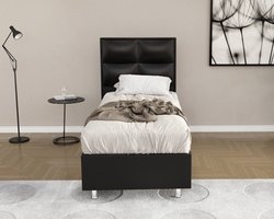 1persoons Boxspring met opbergruimte – Compleet 1persoons Boxspring 90x200 inclusief Pocketvering matras zwart