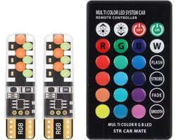 1set T10 W5w RGB LED Lamp Afstandsbediening COB Lamp Auto-interieur Verlichting Lezen Wedge Dome Kofferbak kentekenverlichting 12V