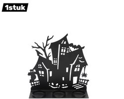 1stuk - Kandelaar - Halloween Kaarshouder - Sfeervolle Kandelaar voor Theelichtjes met Geesten en Pompoenen - Horror Theme Tafeldecoratie - groot - zwart