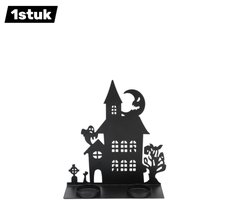 1stuk - Kandelaar - Halloween Kaarshouder - Sfeervolle Kandelaar voor Theelichtjes met Geesten en Pompoenen - Horror Theme Tafeldecoratie - klein - zwart