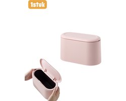 1stuk - Mini-prullenbak - Afvalbak met drukbodem voor op het bureau - Dubbellaags ontwerp - Papierbak met veerdeksel - Glanzende minimalistische opbergbak - Voor gebruik op kantoor en thuis - Roze