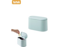 1stuk - Mini-prullenbak - Afvalbak met drukbodem voor op het bureau - Dubbellaags ontwerp - Papierbak met veerdeksel - Glanzende minimalistische opbergbak - Voor gebruik op kantoor en thuis - Lichtblauw