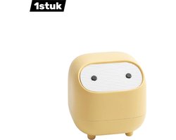 1stuk - Mini Prullenbak - Schattige Afvalbak voor Bureau en Badkamer - Compacte Prullenbak met Deksel - kleine afvalbak - Geel