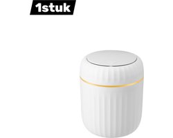 1stuk - Mini-prullenbak voor op het bureau - Opdrukbaar - met deksel - Klein - Geschikt voor kantoor, woonkamer en studeerkamer - Kunststof - Prullenbak voor op het aanrecht met deksel - Geschikt voor badkamer, slaapkamer, woonkamer en kaptafel - Wit